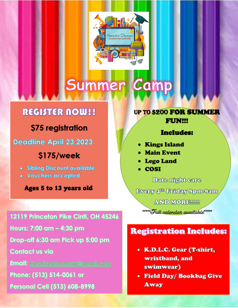 Kreative Dreams Summer Camp Flyer